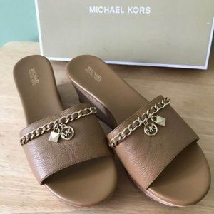 Michael Kors Elsa Platform Cork/Leather Wedge Sandals - 9